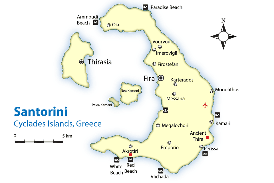 Santorini beaches Map